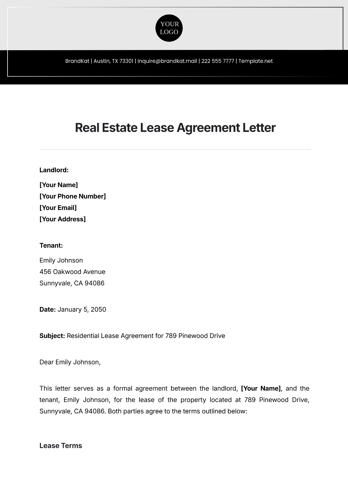 Real Estate Lease Agreement Letter Template - Edit Online & Download