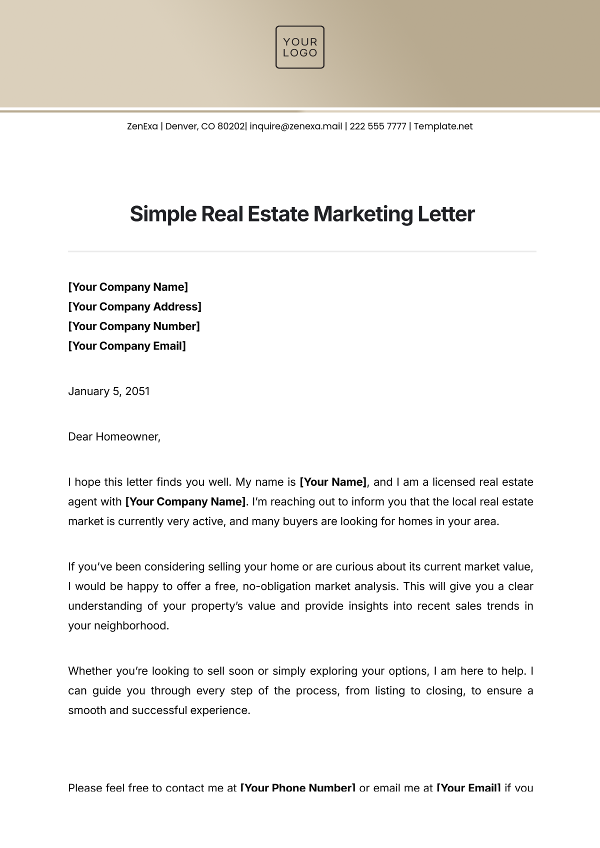 Simple Real Estate Marketing Letter Template - Edit Online & Download