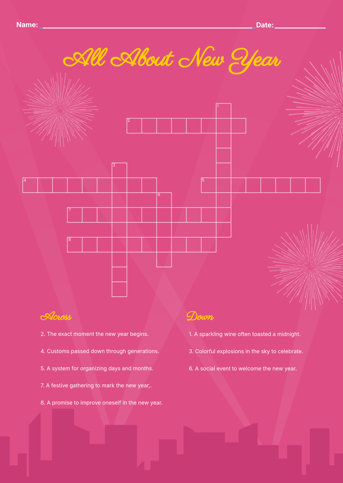 Free New Year's Mini Crossword Puzzle Template