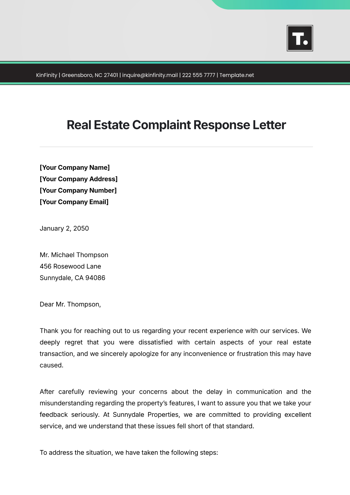 Real Estate Complaint Response Letter Template - Edit Online & Download