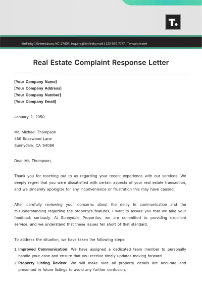 Free Real Estate Complaint Response Letter Template to Edit Online
