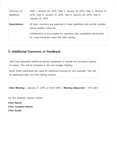 Free Simple Restaurant Task Assignment Meeting Minute Template to Edit Online