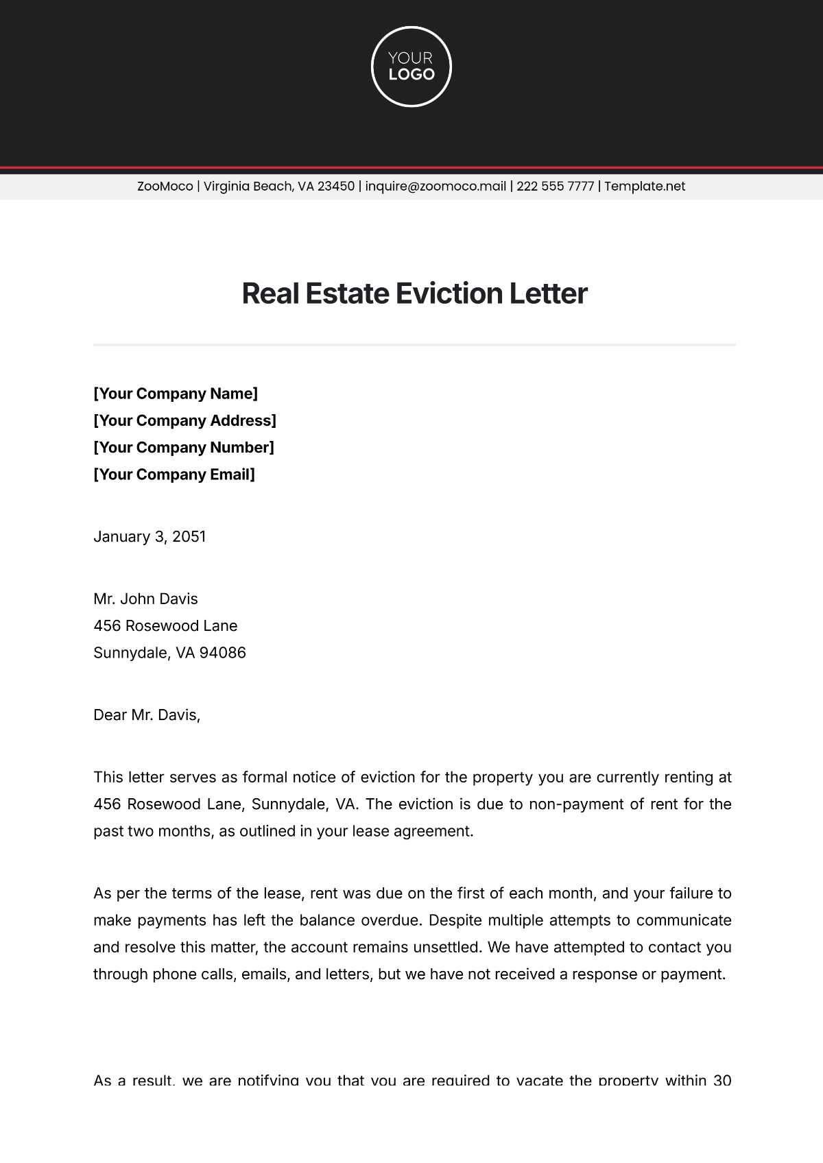 Real Estate Eviction Letter Template - Edit Online & Download