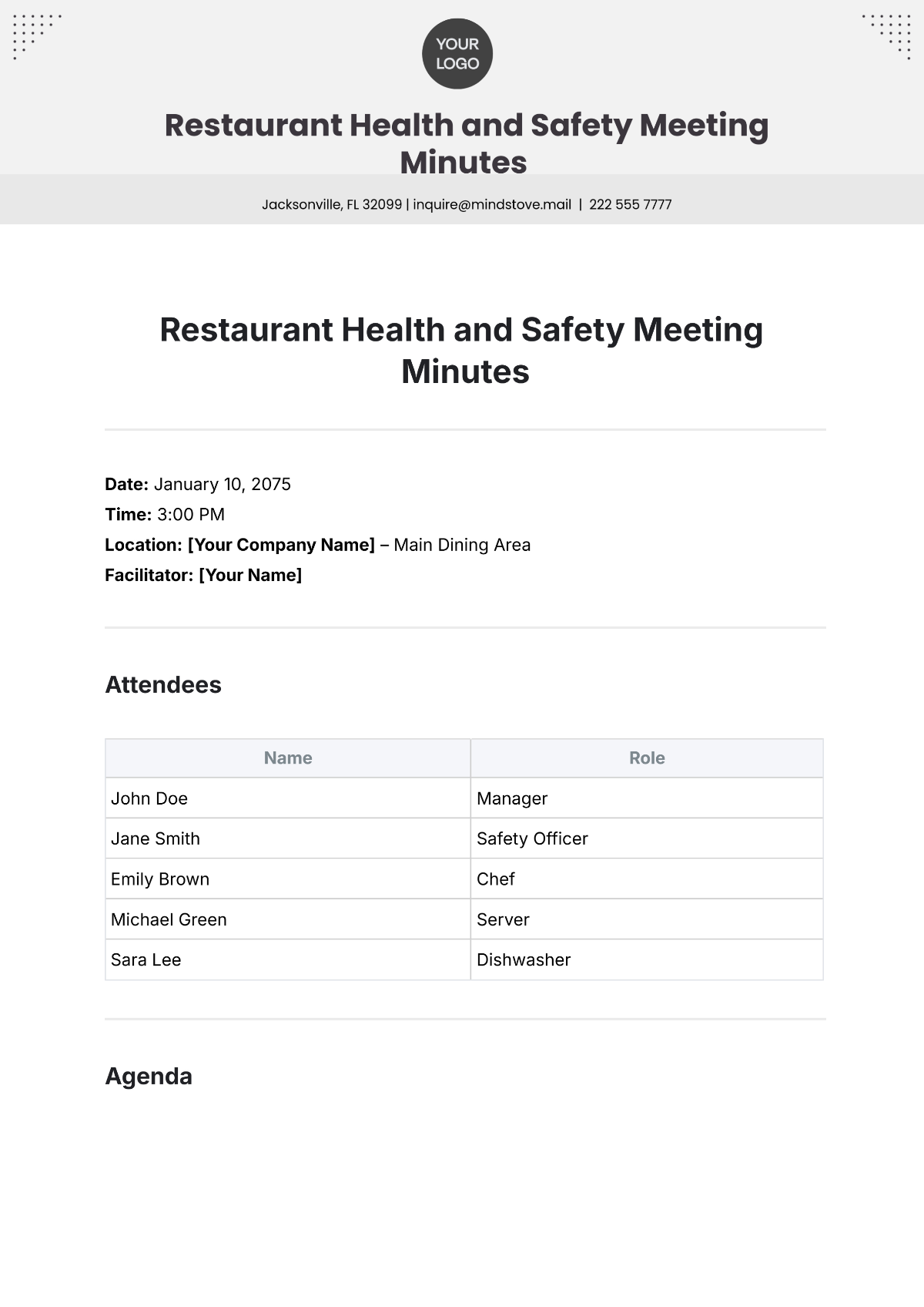 Free Restaurant Health and Safety Meeting Minutes Template