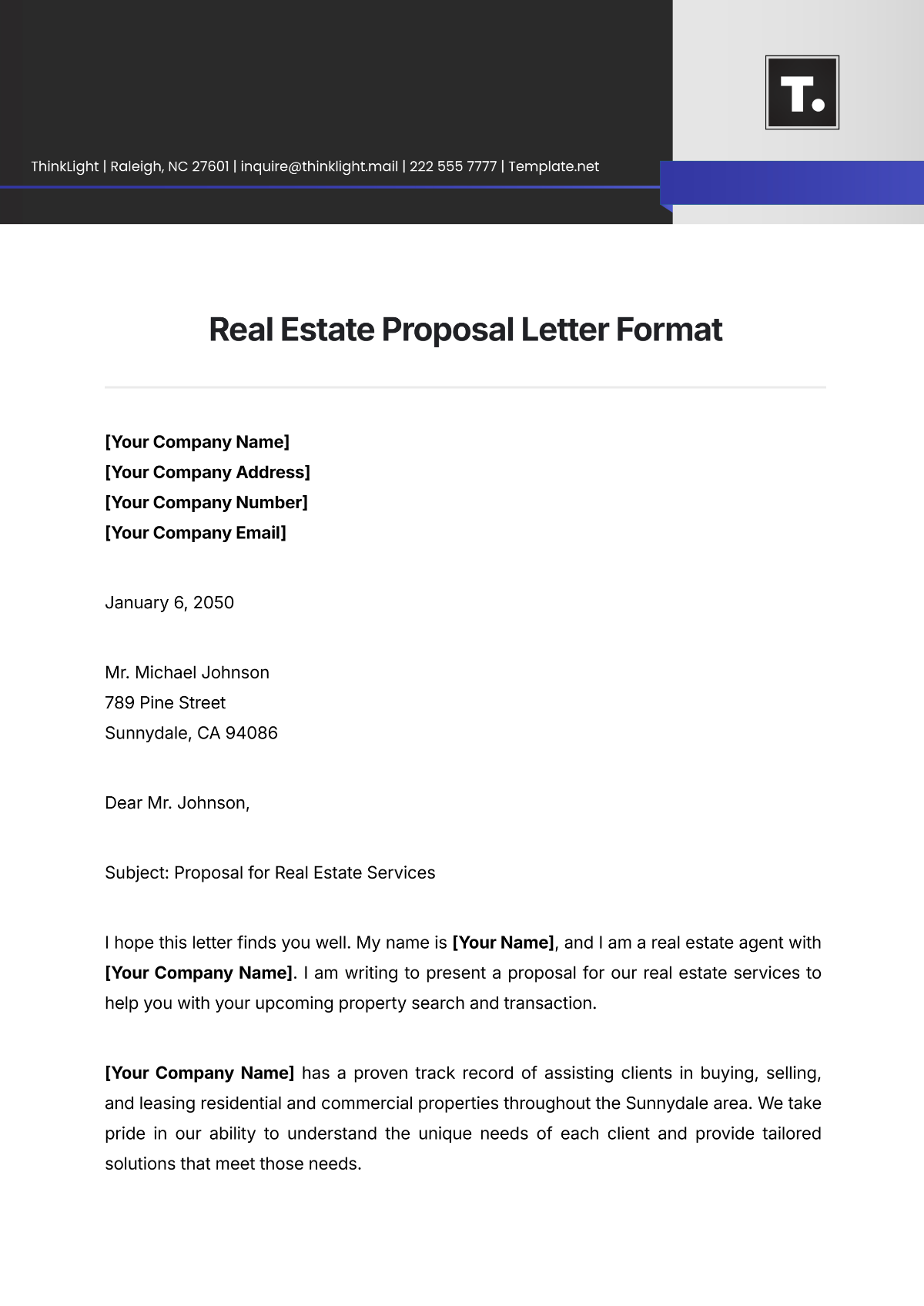 Real Estate Proposal Letter Format Template - Edit Online & Download