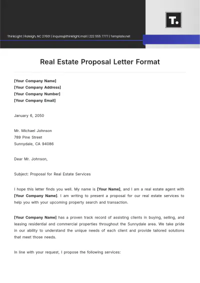Free Real Estate Proposal Letter Format Template to Edit Online