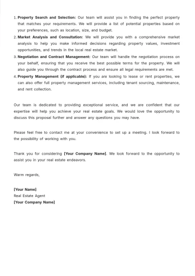Free Real Estate Proposal Letter Format Template to Edit Online