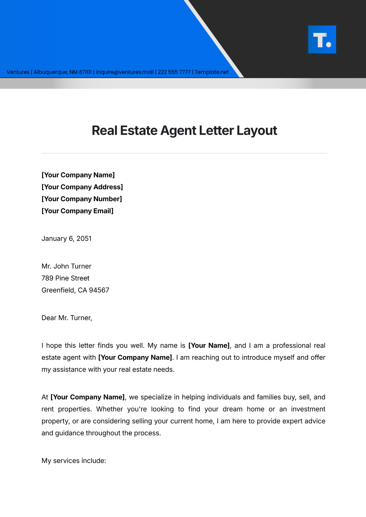 Real Estate Agent Letter Layout Template - Edit Online & Download