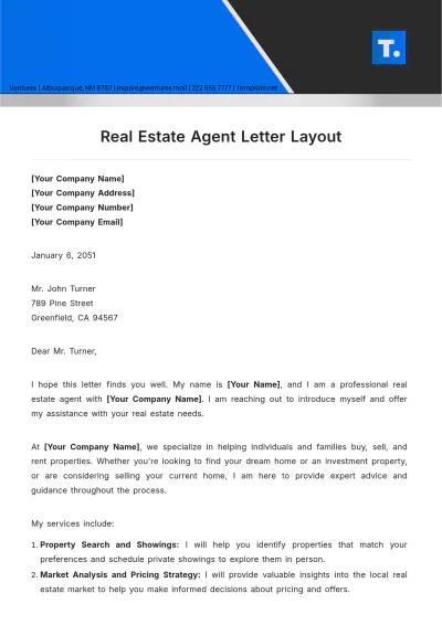 Free Real Estate Agent Letter Layout Template to Edit Online