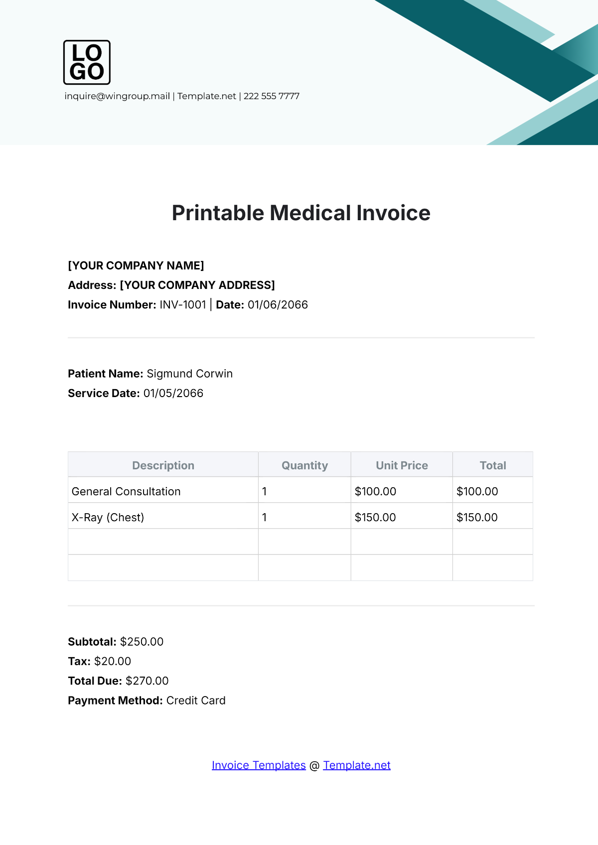 Free Printable Medical Invoice Template