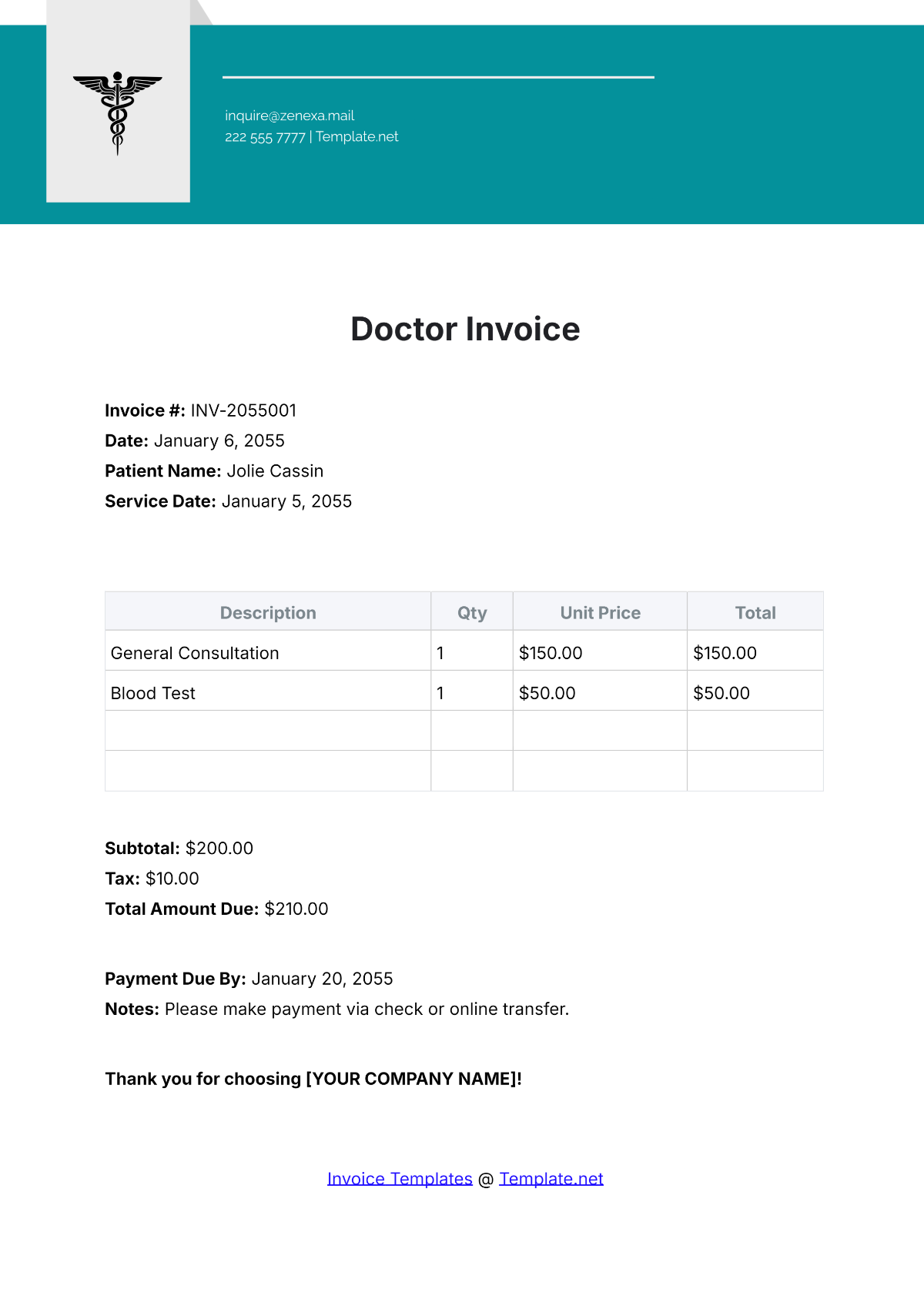 Free Doctor Invoice Template