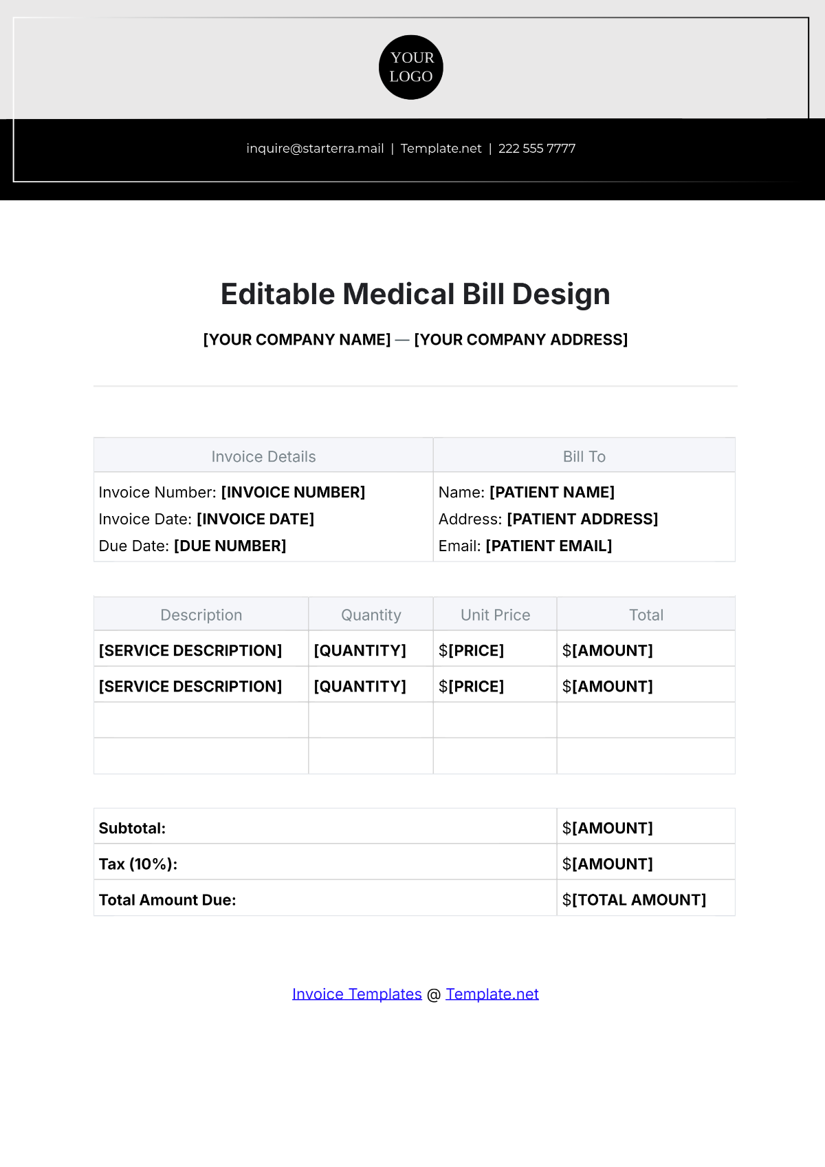 Free Editable Medical Bill Design Template