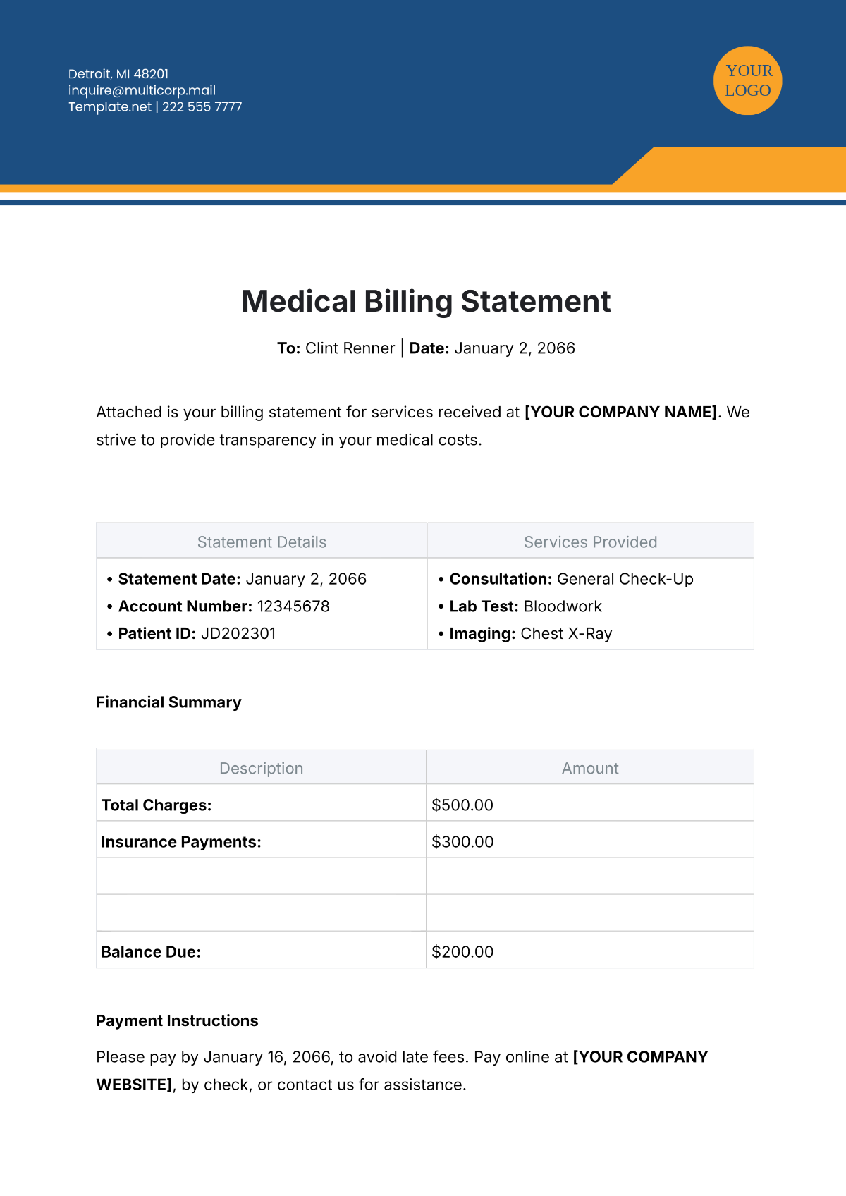 Free Medical Billing Statement Template