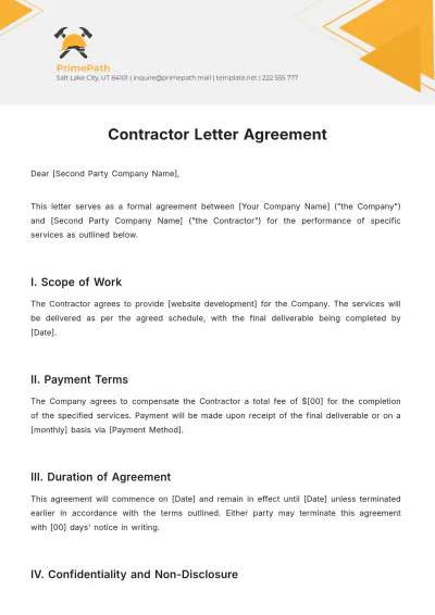 Free Contractor Letter Agreement Template to Edit Online