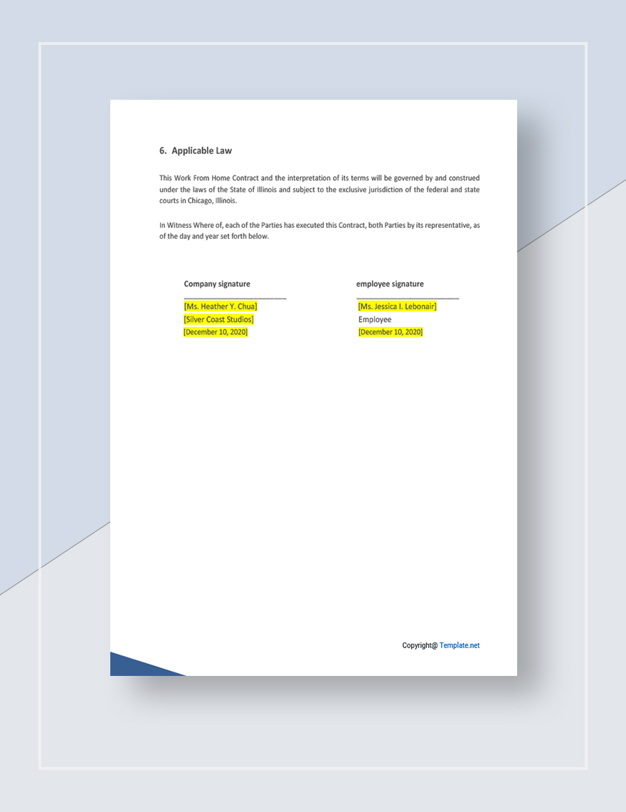 Sample Work From Home Contract Template