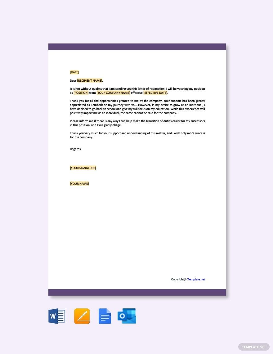 Resignation Letter Template Due to Study