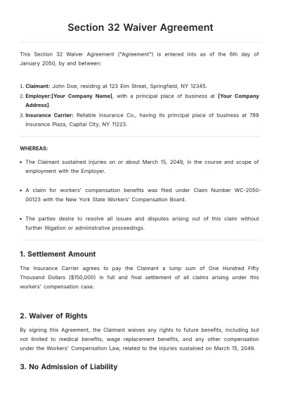 Free Section 32 Waiver Agreement Template to Edit Online