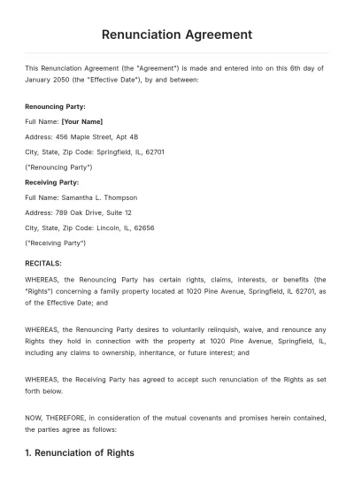 Free Renunciation Agreement Template to Edit Online