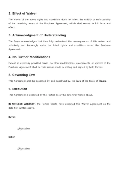Free Waiver Agreement for Purchase and Sale Template to Edit Online