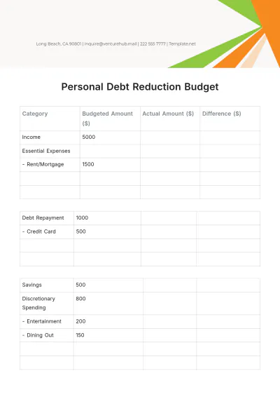 Free Personal Debt Reduction Budget Template to Edit Online