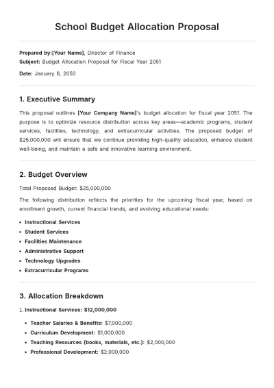 Free School Budget Allocation Proposal Template to Edit Online