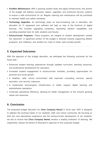 Free School Budget Allocation Proposal Template to Edit Online