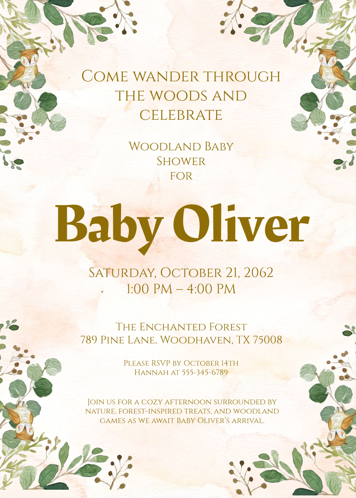 Woodland Themed Baby Shower Invitation Template - Edit Online & Download