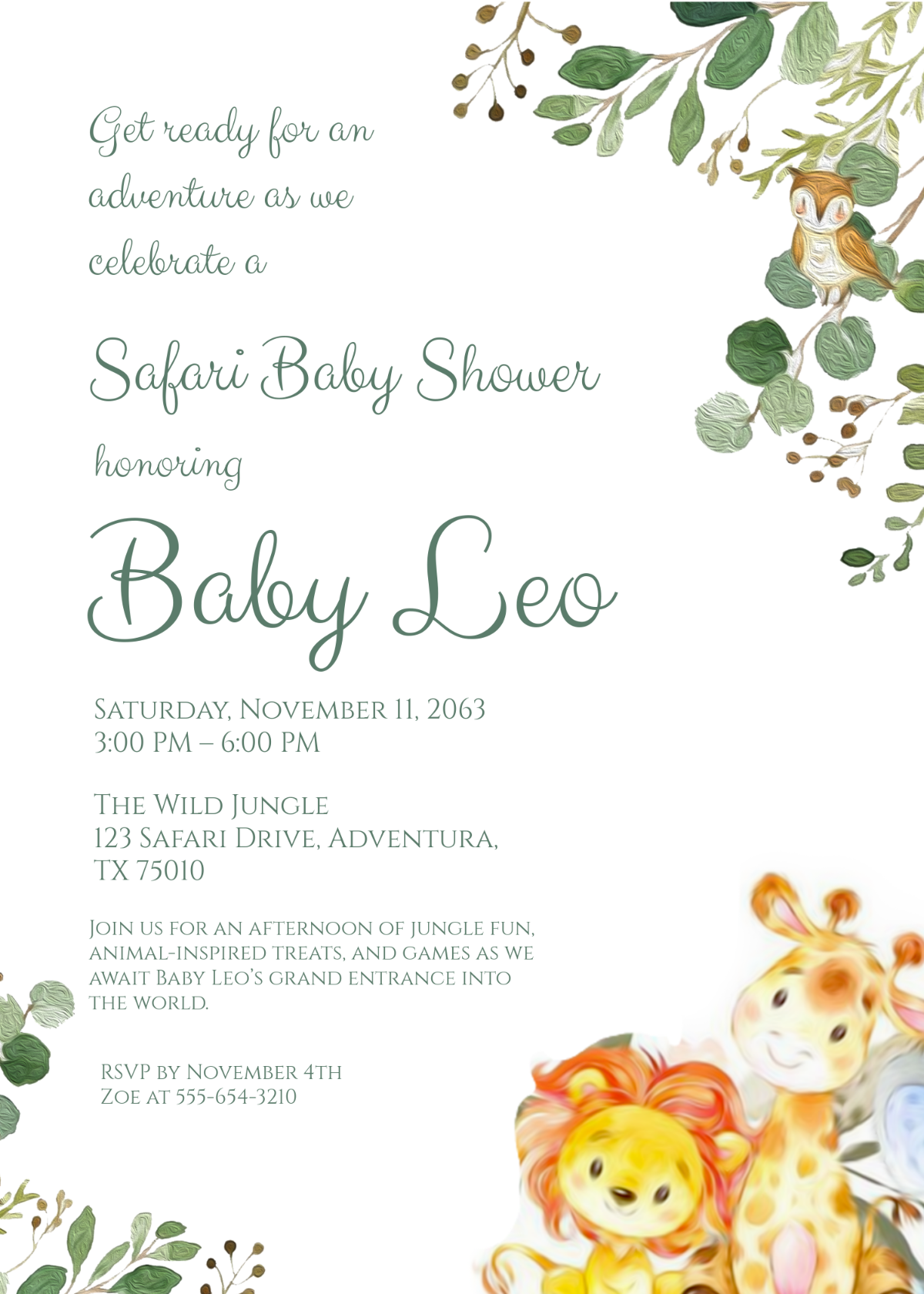 Safari Baby Shower Invitation Template - Edit Online & Download