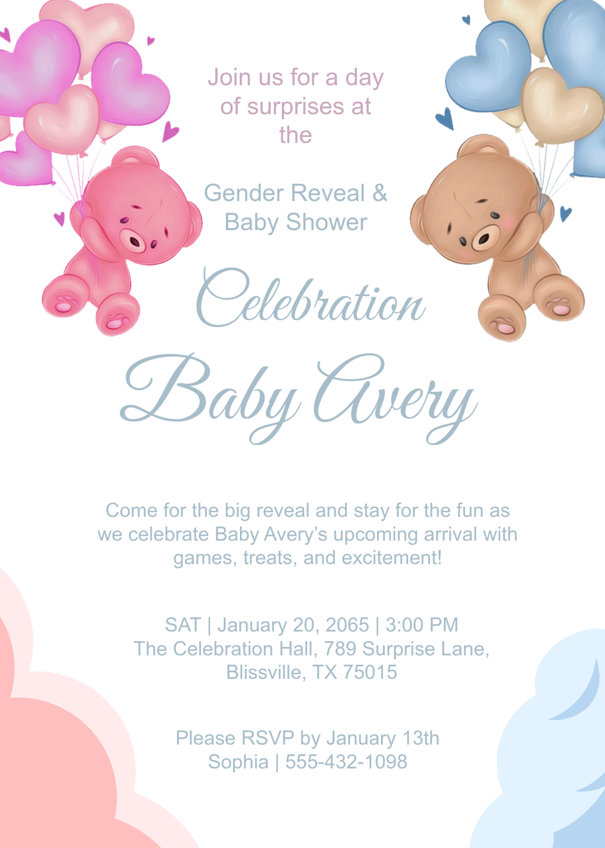 Gender Reveal Shower Invitation Template - Edit Online & Download