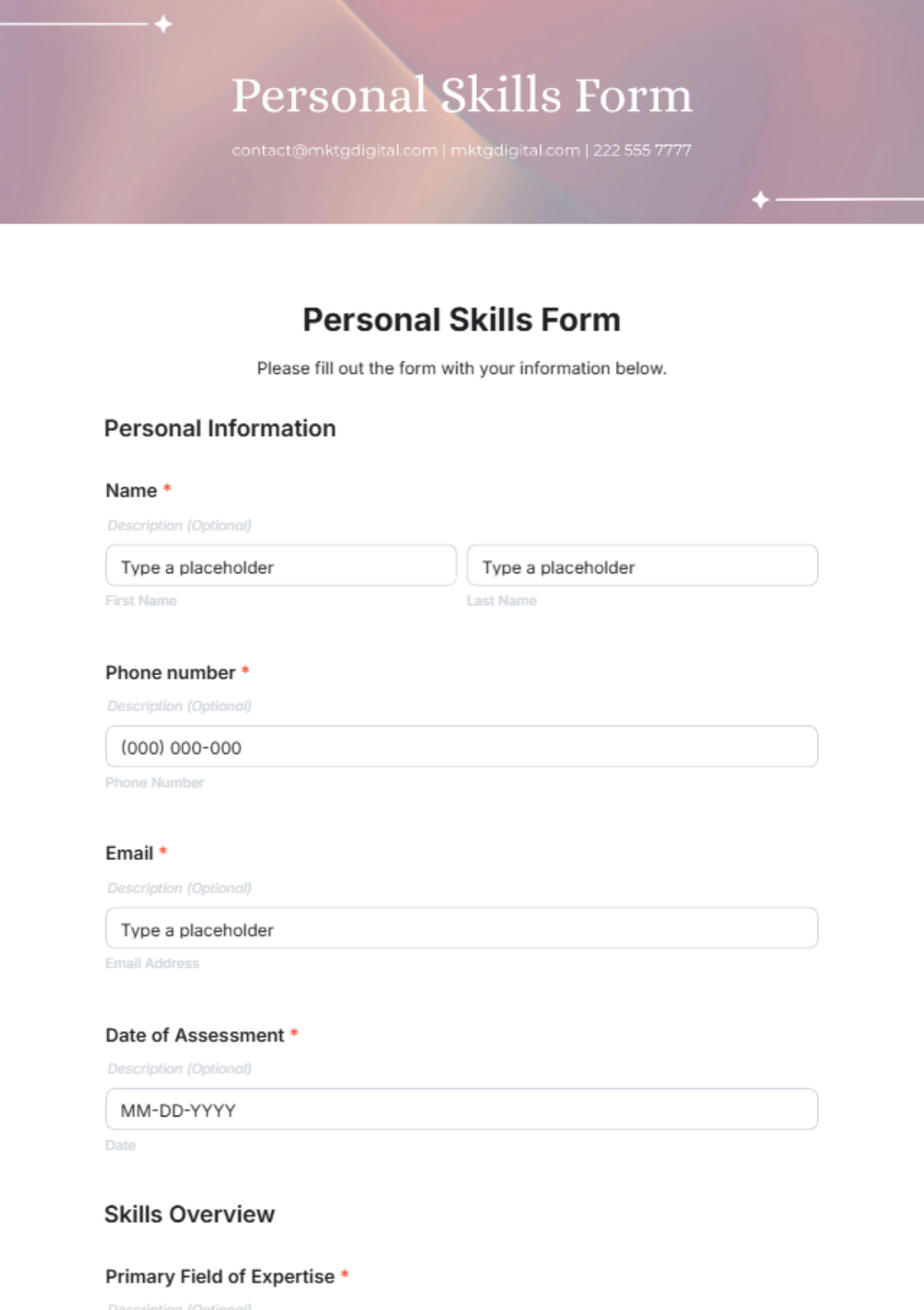 Free Personal Skills Form Template