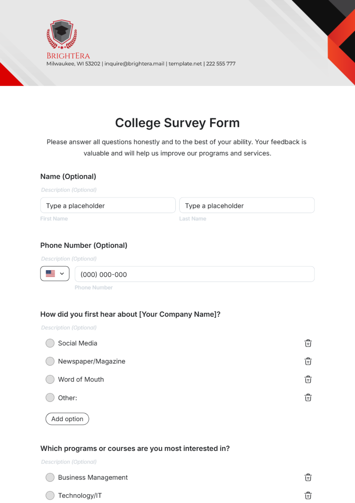 Free College Survey Form Template