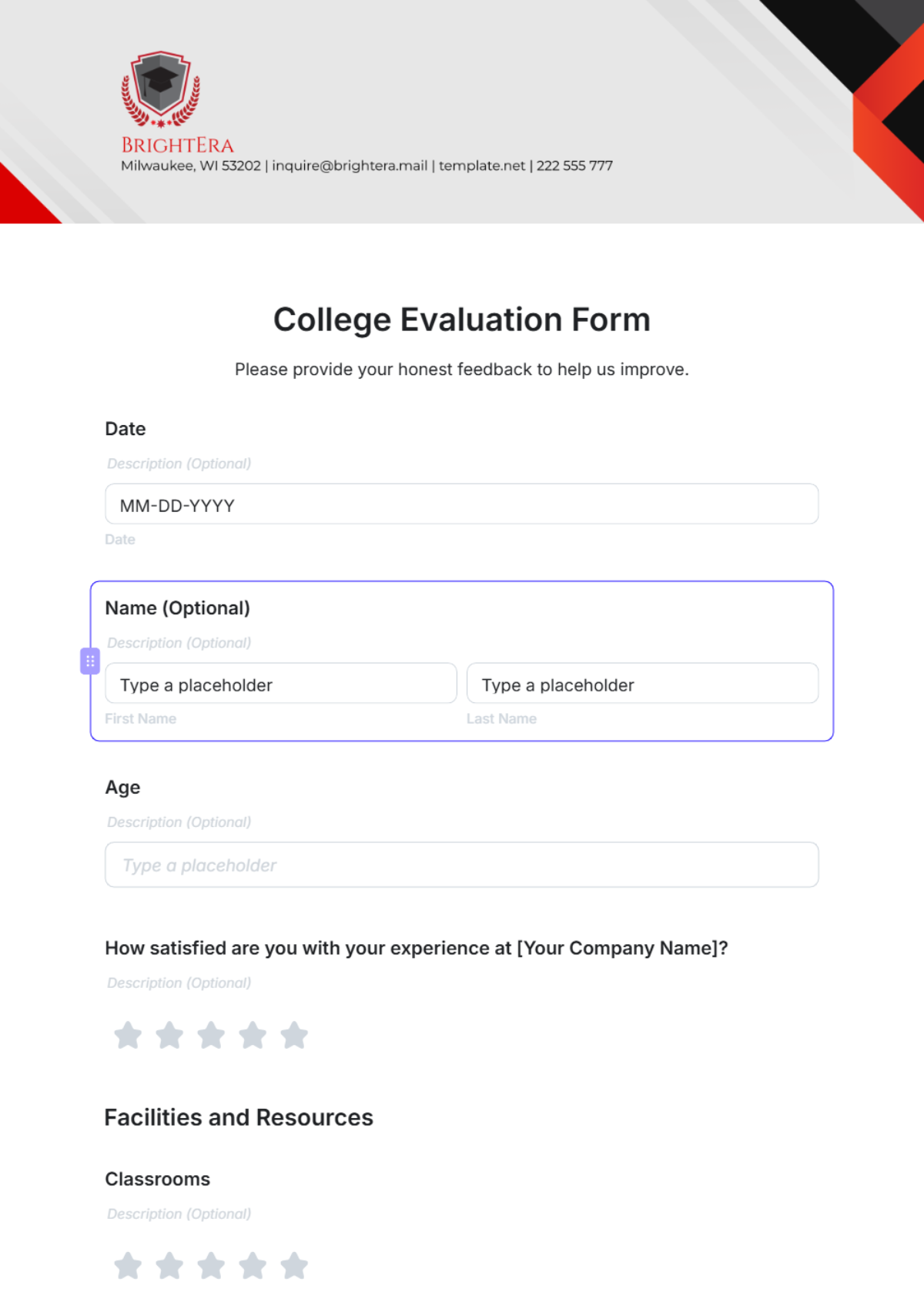 Free College Evaluation Form Template