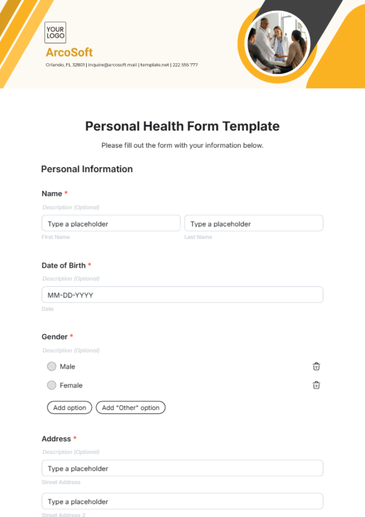 Free Personal Health Form Template