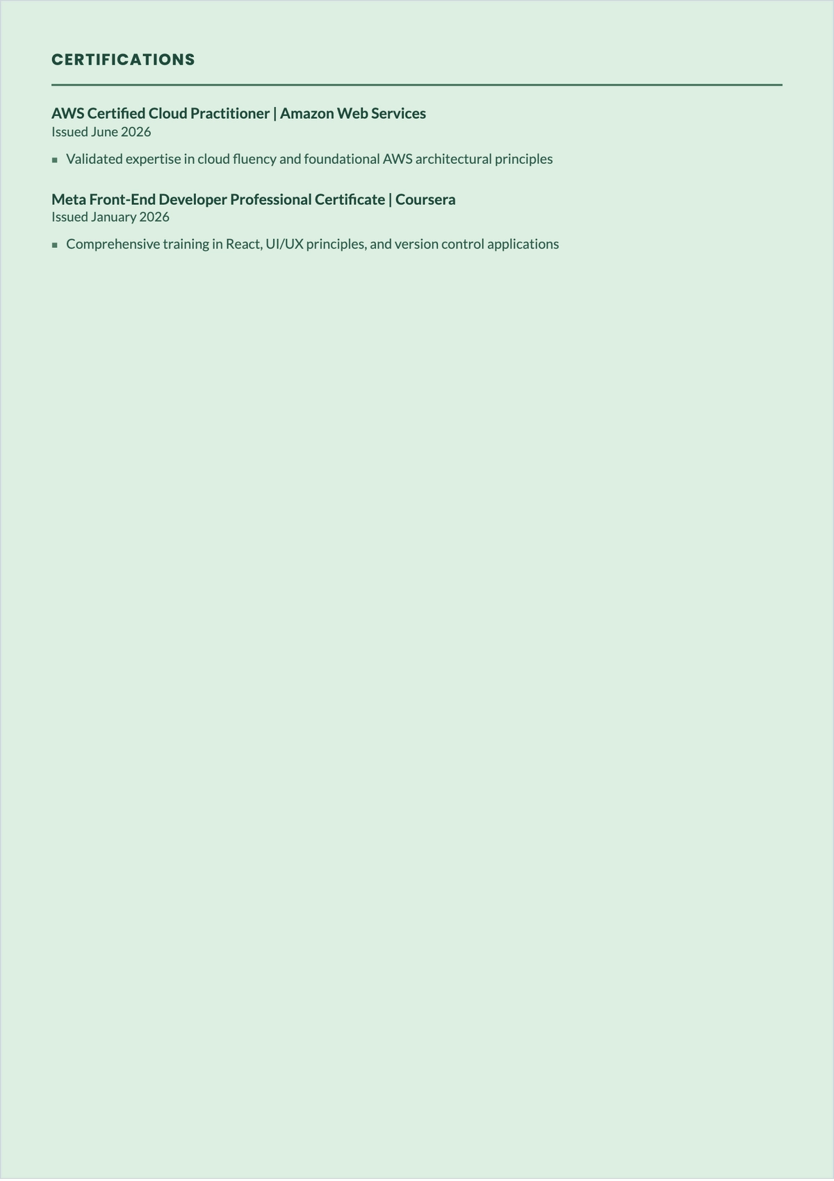 Free Sample ATS Resume Layout Template for Freshers, AI Resume Builder