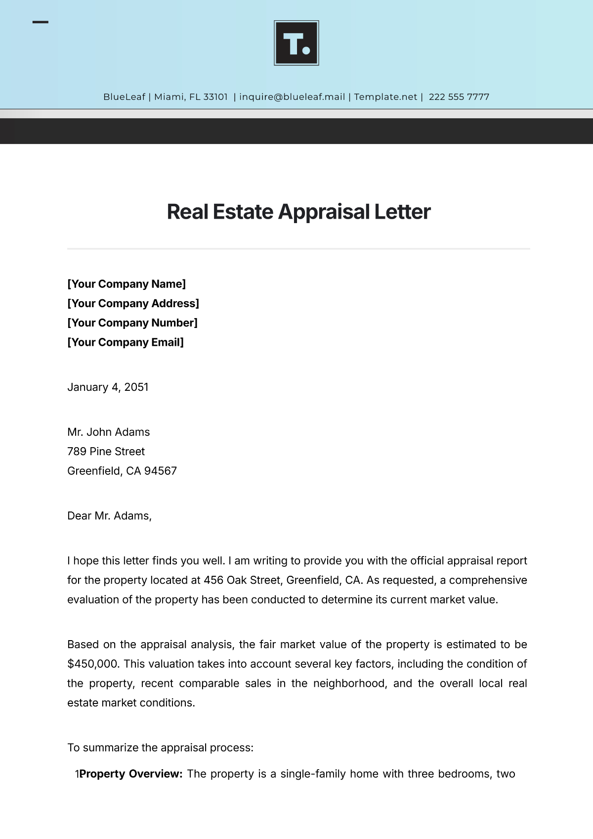 Free Real Estate Appraisal Letter Template