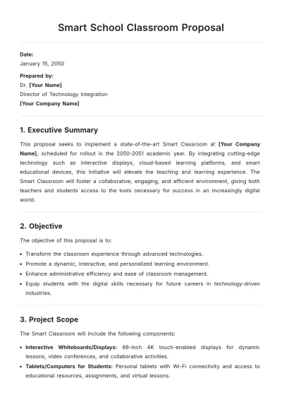Free Smart School Classroom Proposal Template to Edit Online