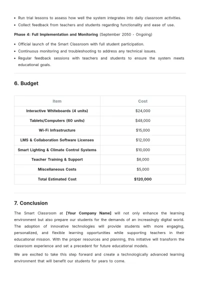 Free Smart School Classroom Proposal Template to Edit Online
