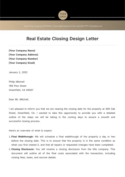 Free Real Estate Closing Design Letter Template to Edit Online