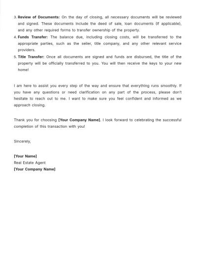 Free Real Estate Closing Design Letter Template to Edit Online