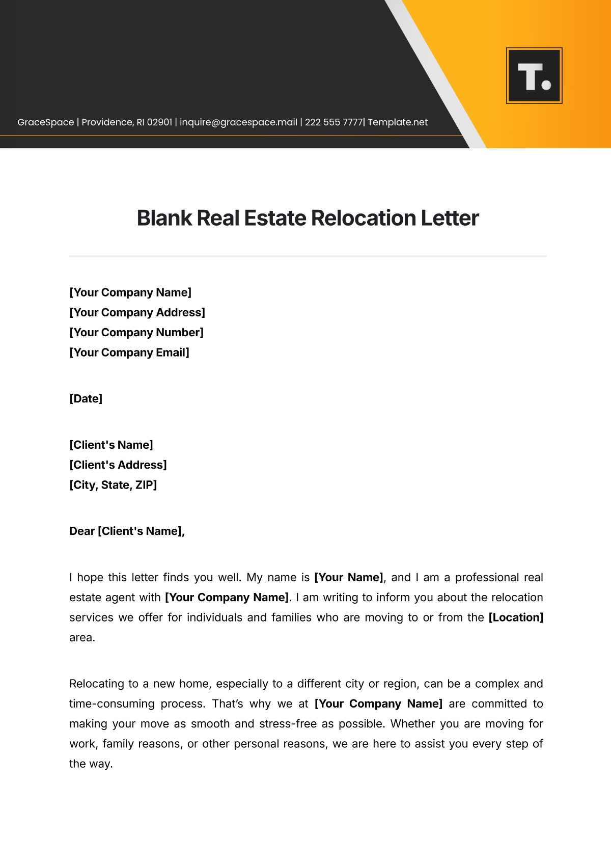 Free Blank Real Estate Relocation Letter Template