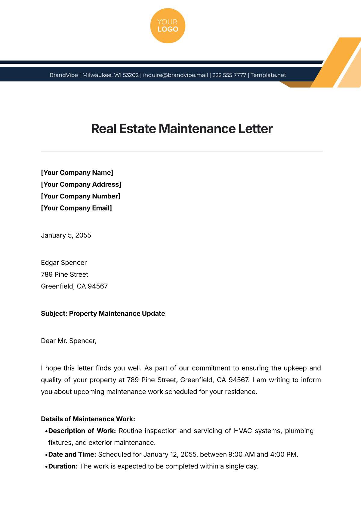 Free Real Estate Maintenance Letter Template