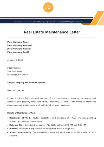 Free Real Estate Maintenance Letter Template to Edit Online