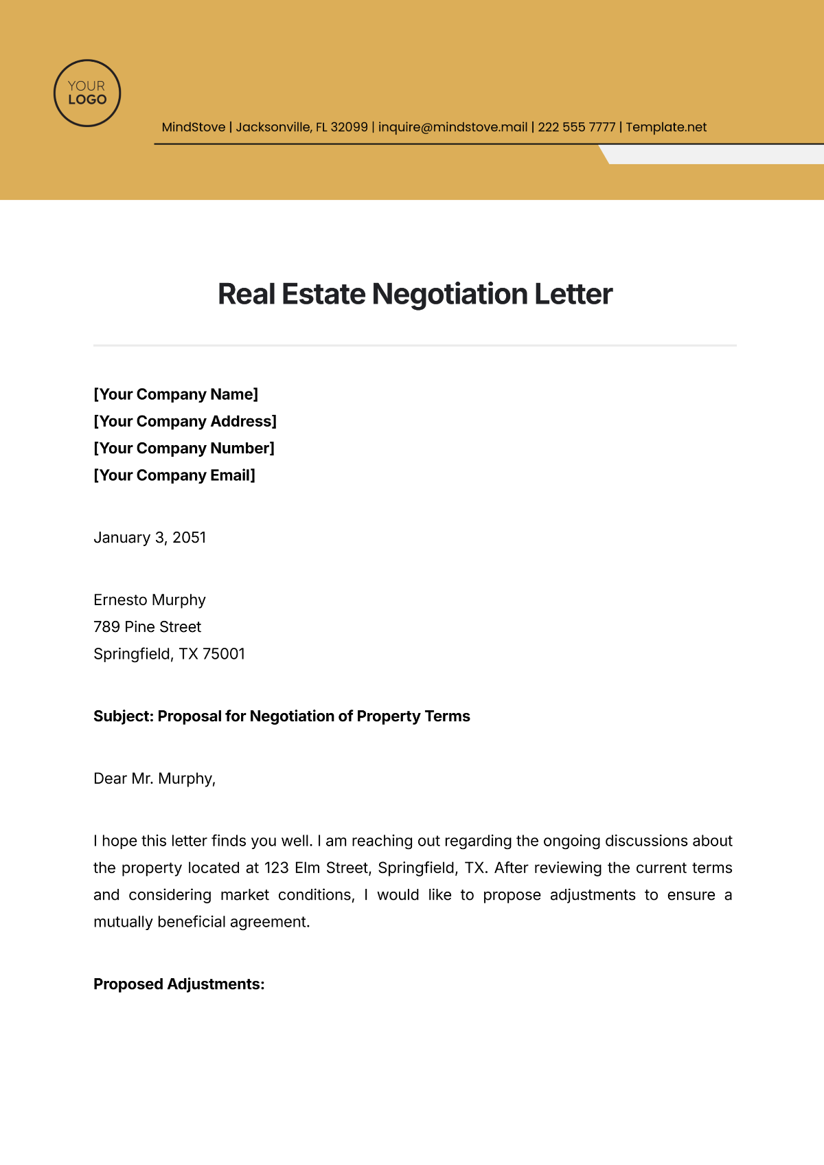 Free Real Estate Negotiation Letter Template