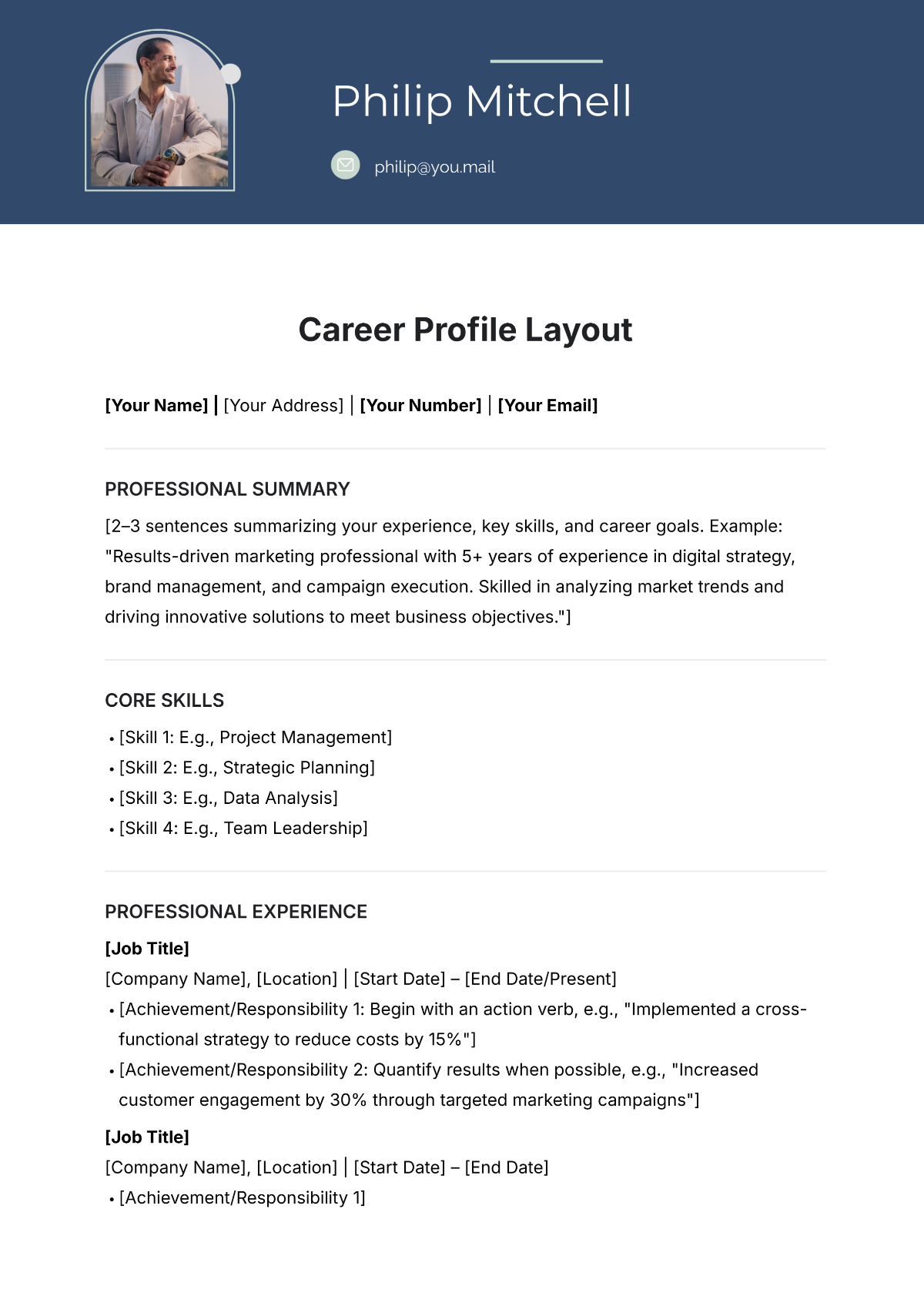 Free Career Profile Layout Template