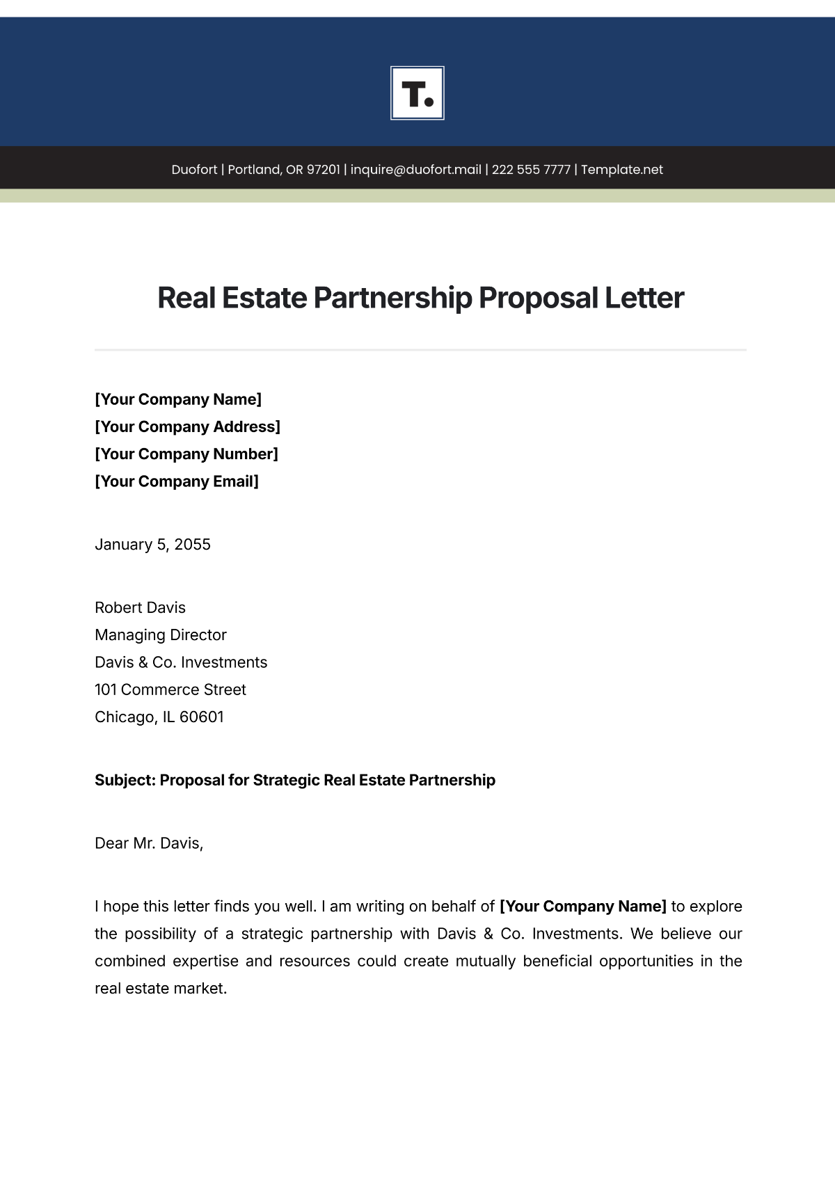 Free Real Estate Partnership Proposal Letter Template