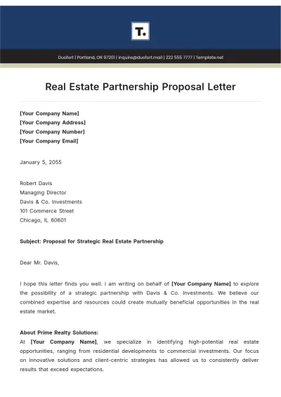 Free Real Estate Partnership Proposal Letter Template to Edit Online
