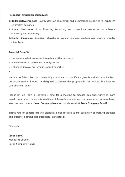 Free Real Estate Partnership Proposal Letter Template to Edit Online