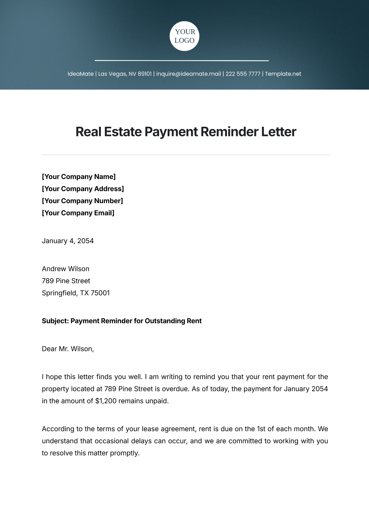 Free Real Estate Payment Reminder Letter Template