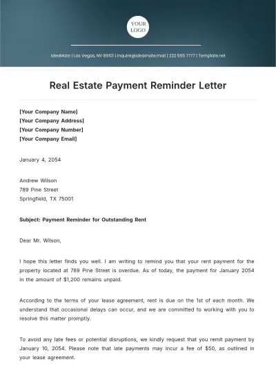 Free Real Estate Payment Reminder Letter Template to Edit Online