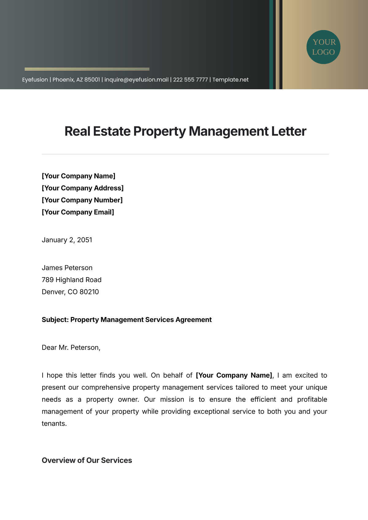 Free Real Estate Property Management Letter Template to Edit Online